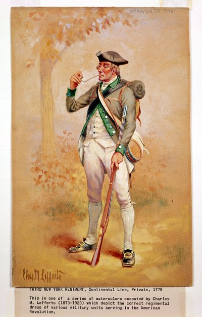Uniform of a Private of the Continental Line in the 3rd New York Regiment in 1775, c.1920 by Charles MacKubin Lefferts